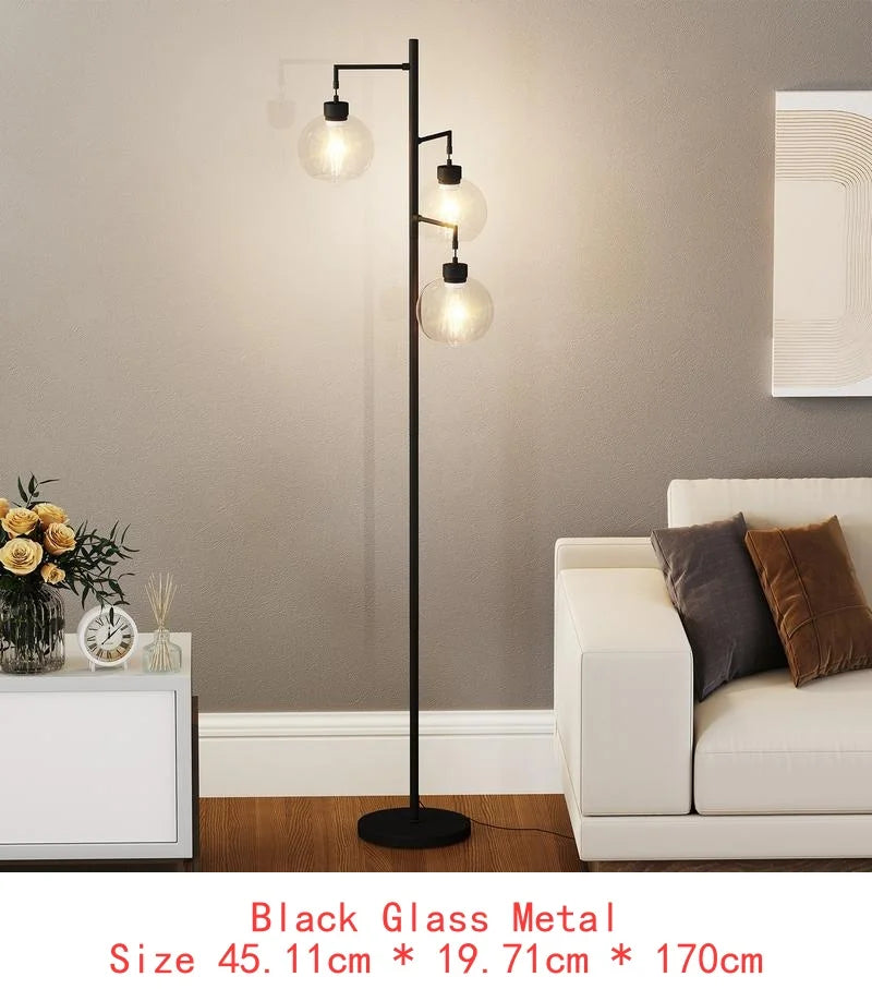 67" Tree-Shaped Floor Lamp with 3 Lights, Glass Shade, Foot Switch, Modern Design for Living Room Lighting