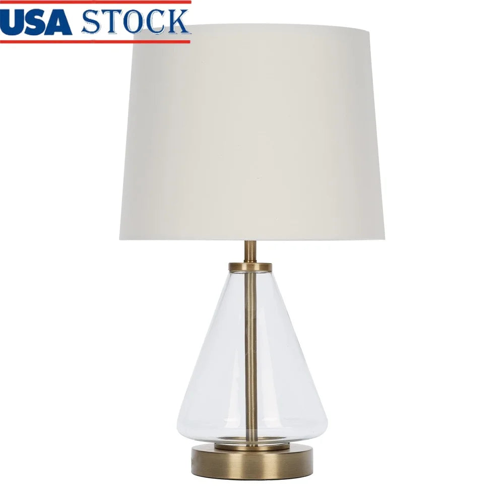 Brass Base Glass Table Lamp 18in Energy Efficient 2way Light Switch Ideal Living Room Bedroom Office 5ft Power Cord