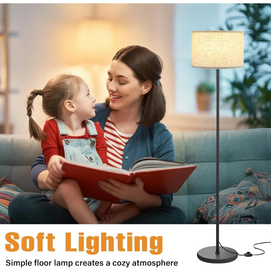 60'' Modern Floor Lamp with Beige Shade and Black Pole for Living Room Bedroom Office Dining Room Tall Standing Lamp with Elega