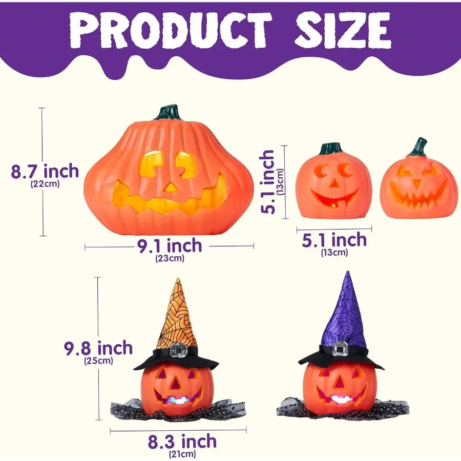 5 Pcs Light Up Halloween Pumpkin Decorations for Outdoor and Indoor Use Jack O Lantern Plastic Pumpkins with Glowing Effect Per