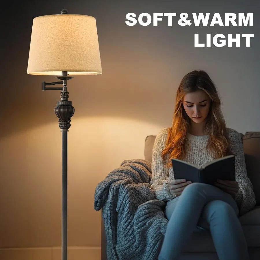 61 Vintage Floor Lamp with 350 Adjustable Swing Arm for Bedroom Living Room Bedside Nightstand Retro Farmhouse Mid Century Styl