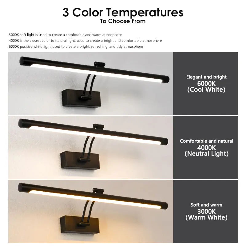 Black Rotatable LED Wall Lamps Dressing Table Make-up Mirror Front Lights Bathroom Corridor Picture Light AC85-265V Wall Sconce