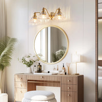 24 Inch 3-Light Vintage Bathroom Wall Sconce – Elegant Golden Metal and Glass Lampshade Vanity Light Fixture (No Bulb)