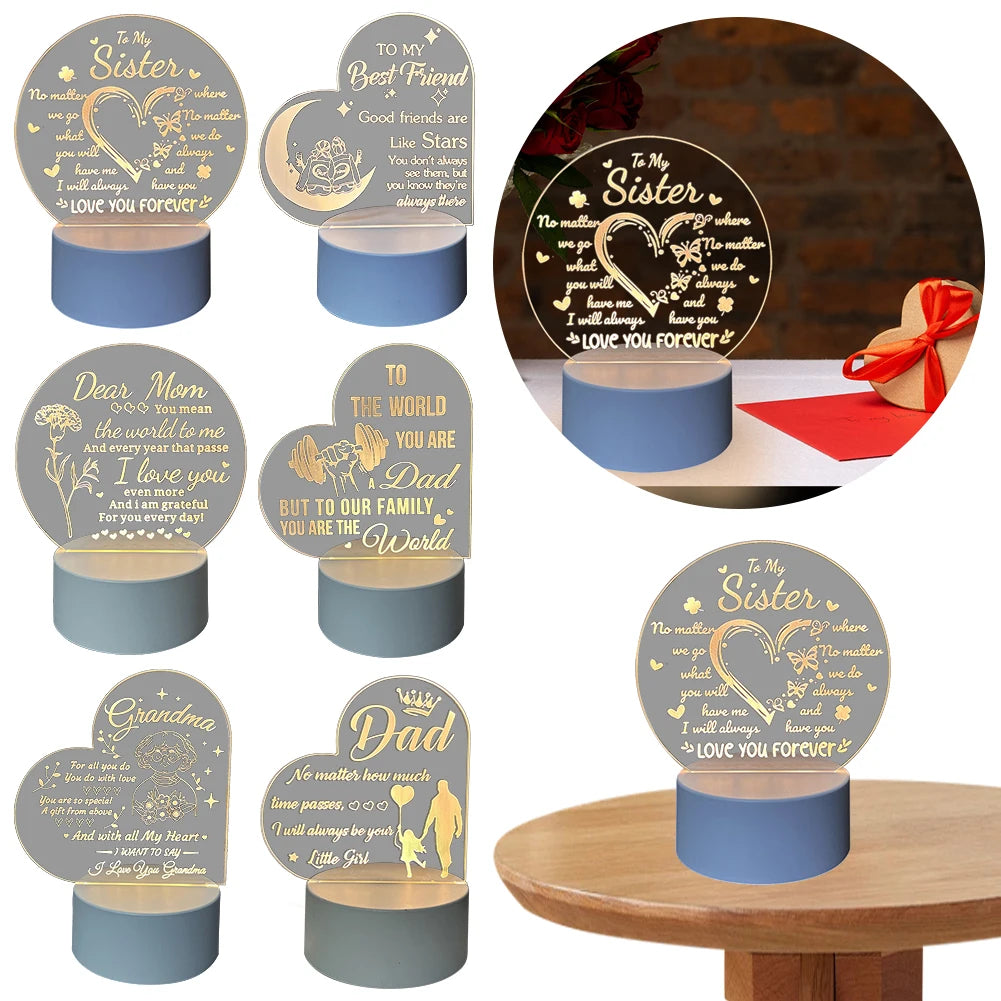 Acrylic Night Light Inspirational LED Light Mother Day Gifts for Mom Personalised Presents for Sister Best Friend Birthday Gifts