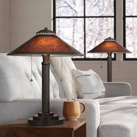 Art Deco Style Desk Table Lamps Set of 2, Rustic Rubbed Bronze, 18.5 High, Mission Tiffany Collection, Nautical Theme