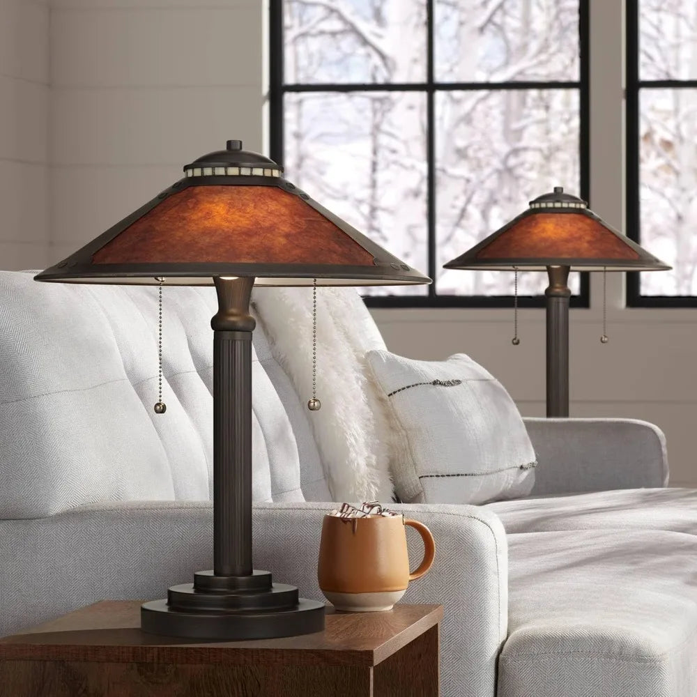 Art Deco Style Desk Table Lamps Set of 2, Rustic Rubbed Bronze, 18.5 High, Mission Tiffany Collection, Nautical Theme