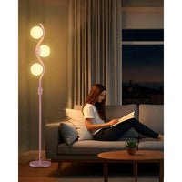60IN Dimmable Pink Floor Lamp with Stepless Dimming Feature and 3Pcs G9 3000K Warm White Bulbs Modern Mid Century Style Standin