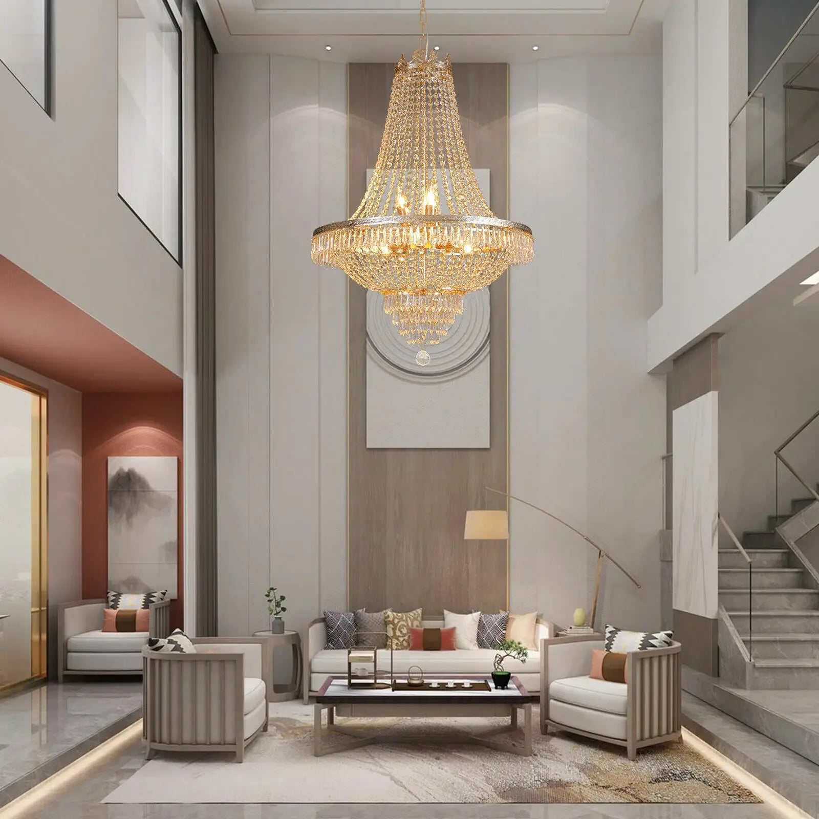 Crystal Chandelier French Empire Style - Large Gold Pendant Lamp for Foyer Ceiling Light NEW