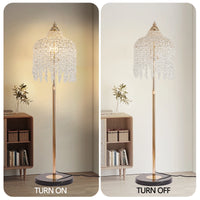 3-Light Elegant Crystal Floor Lamp Vintage Waterfall Design with Crystal Bead Strings and Marble Texture Base (No Bulb)