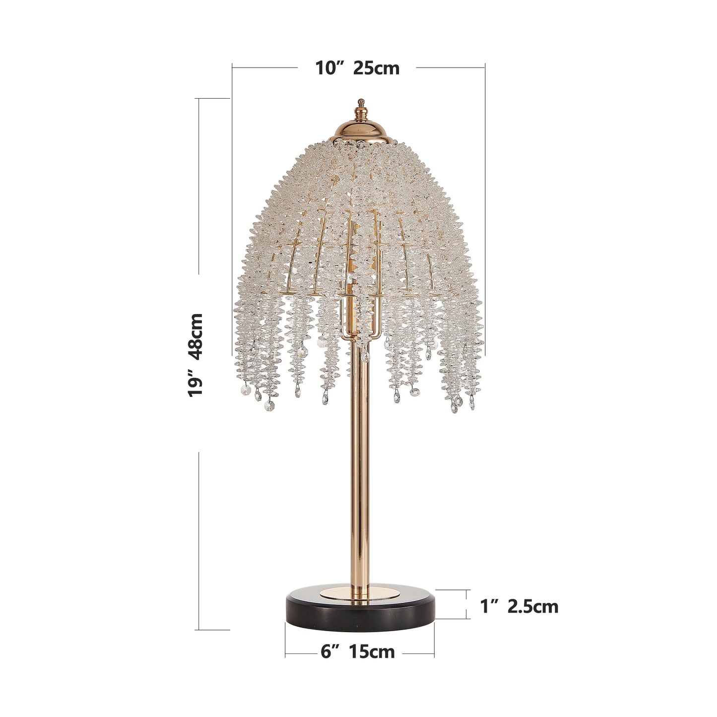 19"(H) Elegant Crystal Table Lamp Vintage Waterfall Design with Crystal Bead String Shades and Marble Textured Base(No Bulb)