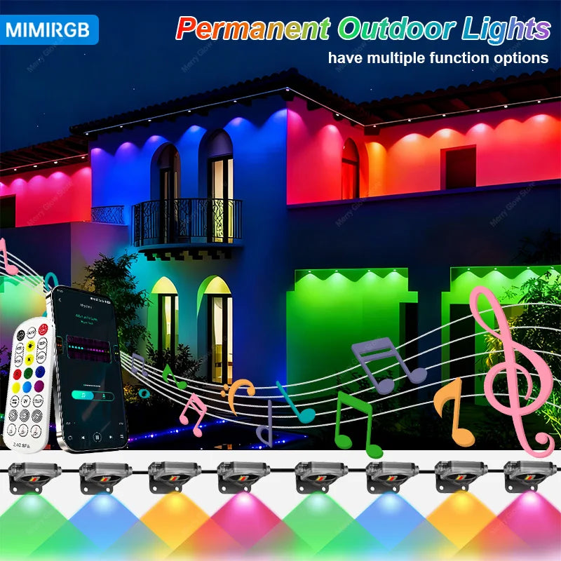 60M RGBIC Eaves LED Lights Permanent Outdoor Lights String App & Remote Light Strip Scene Modes Full House Party Wedding Light