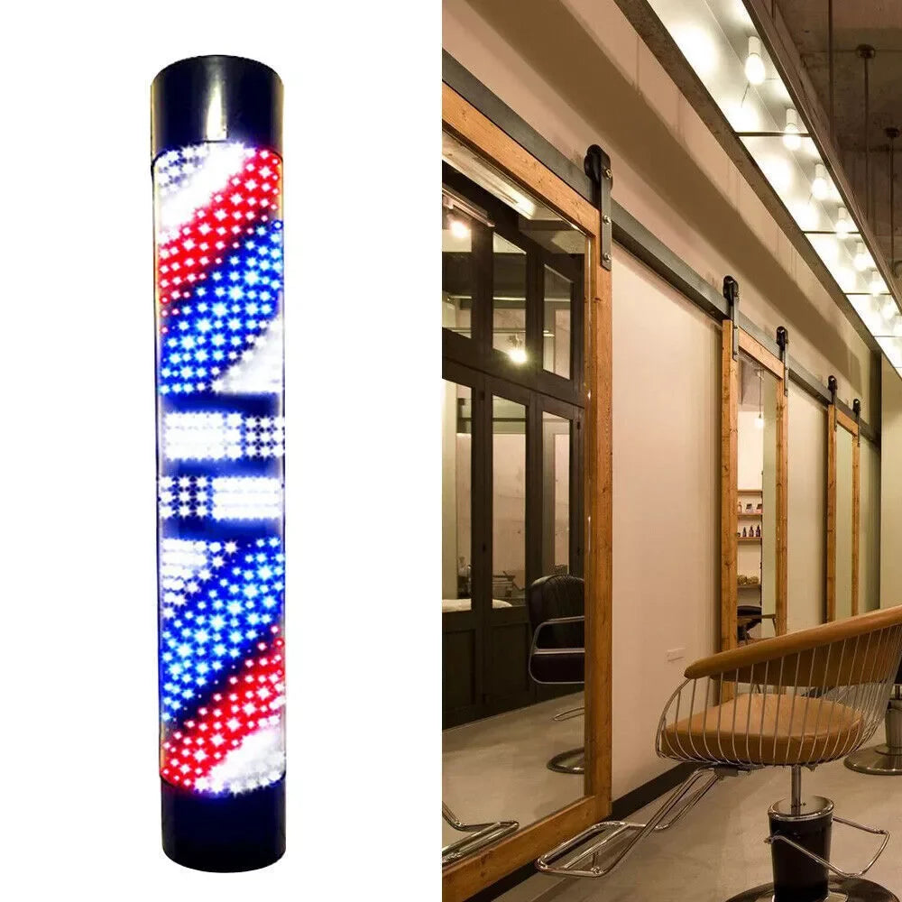 Barber Pole Salon Barber Pole Shop Sign Light LED Rotating Wall Light Waterproof Red & Blue & White Wall-mounted Pole Light