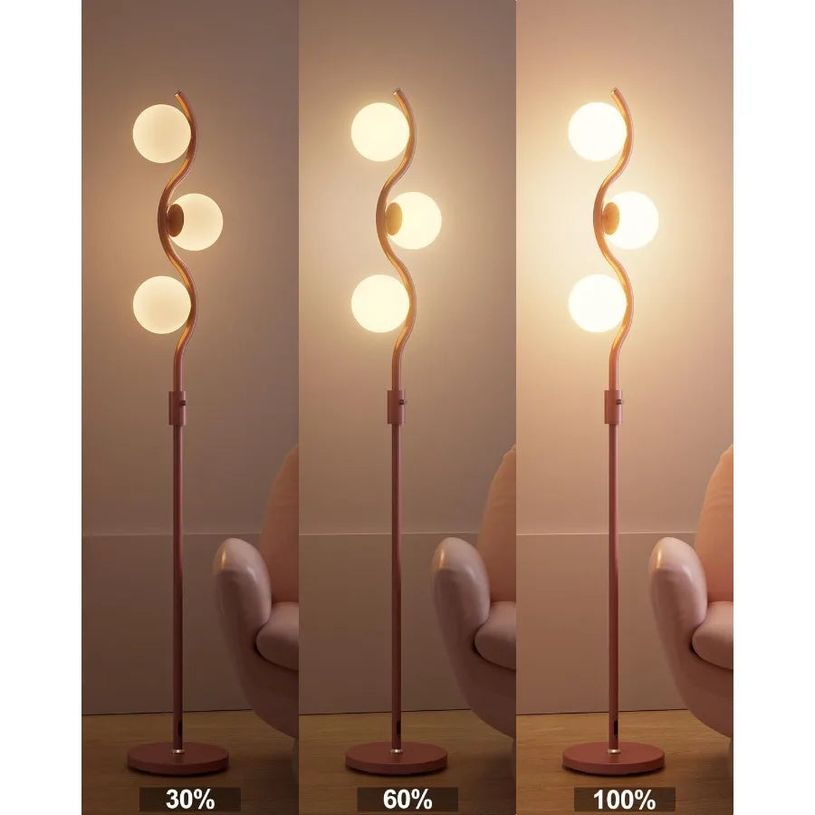 60IN Dimmable Pink Floor Lamp with Stepless Dimming Feature and 3Pcs G9 3000K Warm White Bulbs Modern Mid Century Style Standin