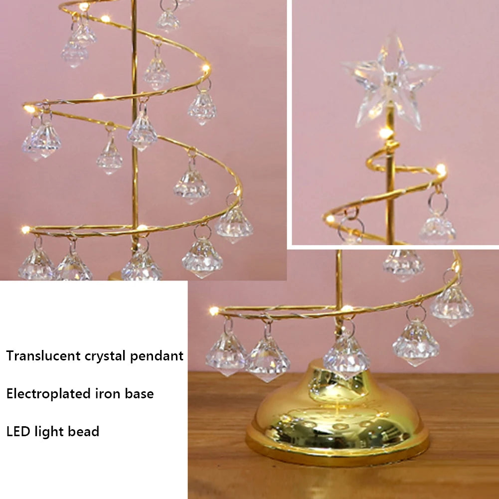 Crystal Star Christmas Tree Lamp Battery Operated Desk Table Lamp Decorative Iron Tree Night Lights for Living Room Bedroom Deco