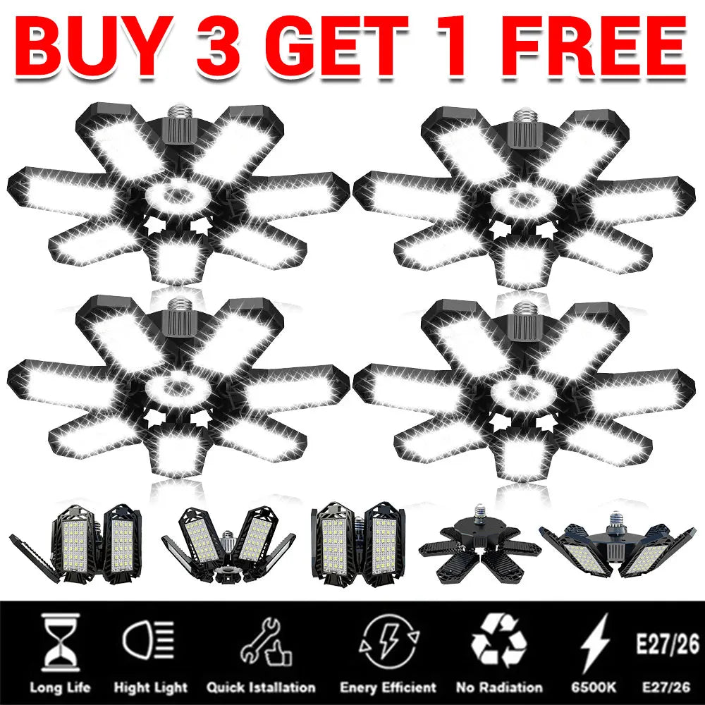 Deformable Ceiling Lighting LED Garage Lights Bulb, 6500K Shop Light With 7+1 Adjustable Panels LED Garage Lighting Basement Bar