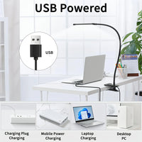 10W LED Desk Lamp with Clamp Dimmable Clip On Reading Light 10 Brightness Level 3 Lighting Modes Flexible Study Table Lamp USB