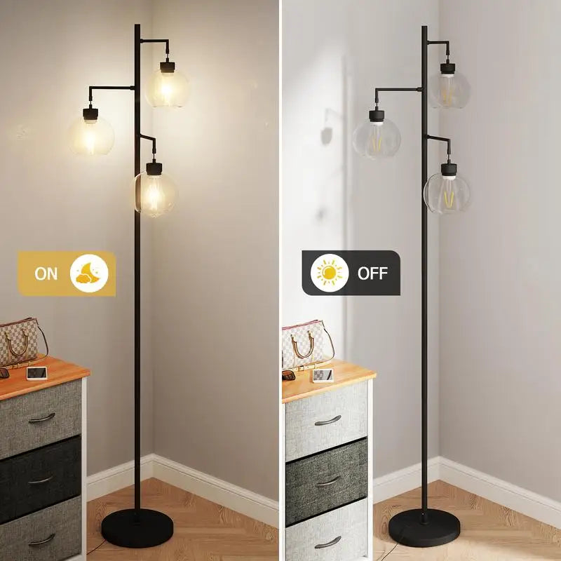 67" Tree-Shaped Floor Lamp with 3 Lights, Glass Shade, Foot Switch, Modern Design for Living Room Lighting