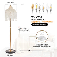 3-Light Elegant Crystal Floor Lamp Vintage Waterfall Design with Crystal Bead Strings and Marble Texture Base (No Bulb)