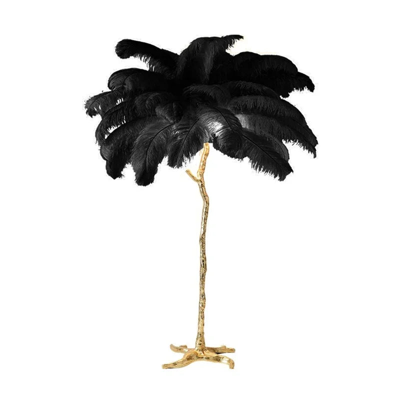Modern Ostrich Feather Led Floor Lamp Copper Resin Living Room Home Decor Indoor Lighting Bedroom Bedside Standing Table Light