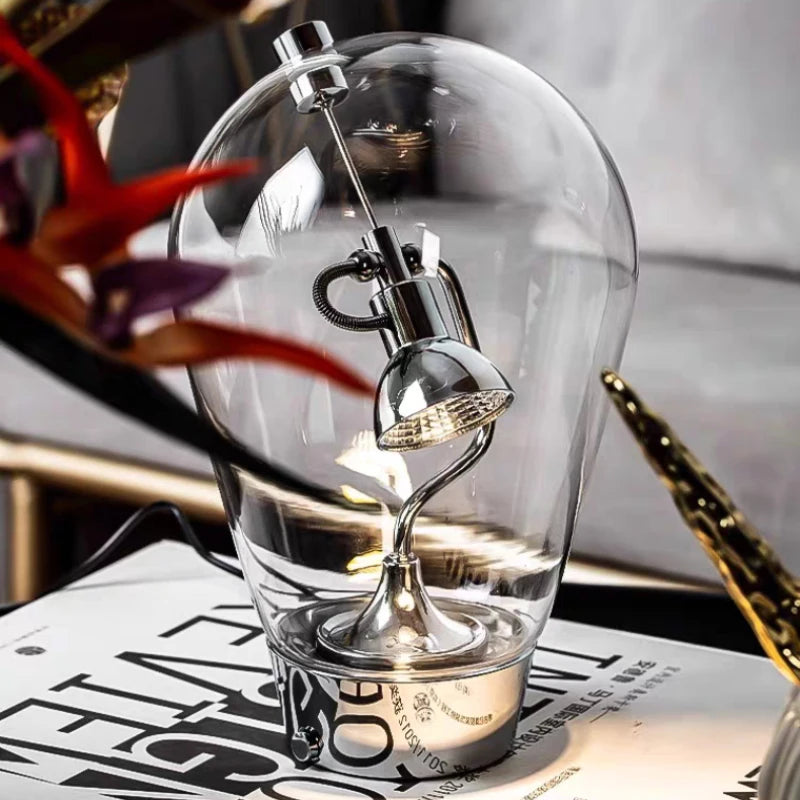 Novelty Clear Glass Table Lamp USB Charging Warm Light 3000K For Hotel Bedroom Parlor Art Deco Creative Desk Light