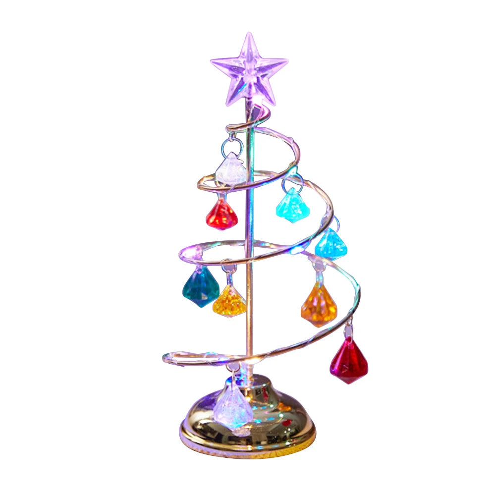 Crystal Star Christmas Tree Lamp Battery Operated Desk Table Lamp Decorative Iron Tree Night Lights for Living Room Bedroom Deco