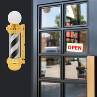 Golden Black White Rotating Barber Pole Light - 68cm LED Salon Open Sign - Wall Mount Hairdresser Decor for Salon & Barber Shop