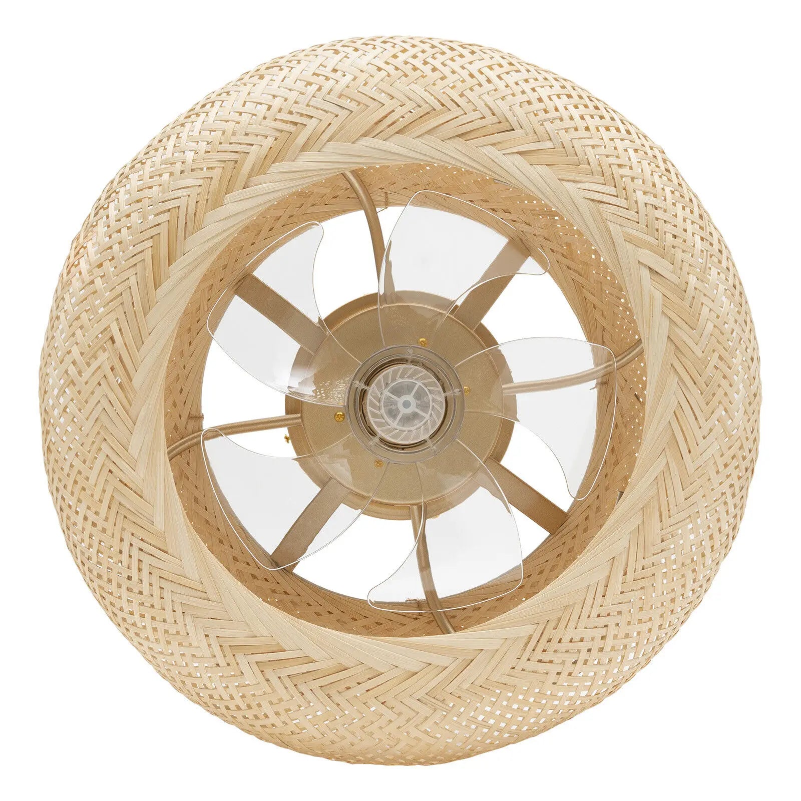 20" Farmhouse Boho Rattan Woven Bamboo Ceiling Fan with Light w/ Remote Control