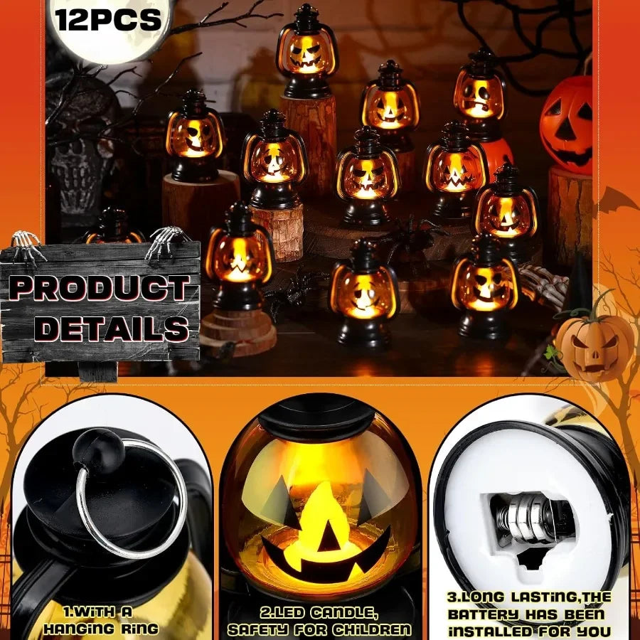 12 Pcs Halloween Mini Pumpkin Lantern 3.54 Inch Jack O Lantern Table Centerpiece with Flickering LED Candle for Indoor Outdoor