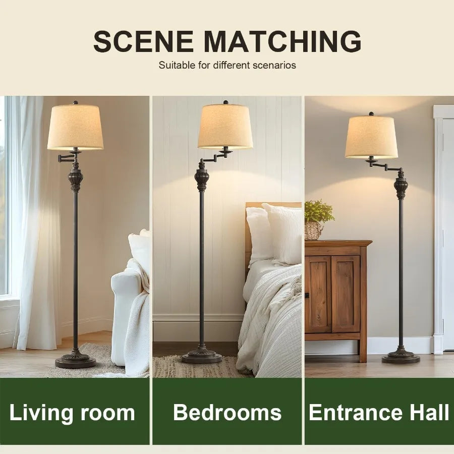 61 Vintage Floor Lamp with 350 Adjustable Swing Arm for Bedroom Living Room Bedside Nightstand Retro Farmhouse Mid Century Styl