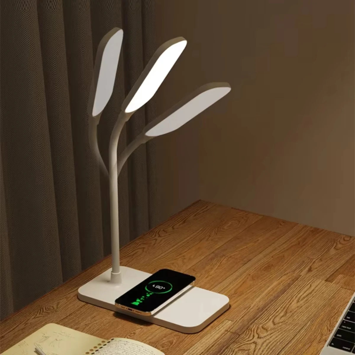 Desk Lamp with Wireless Charger and USB Plug in Port Bedside Night Light  Dimmable Eye-Caring  Gaming Reading