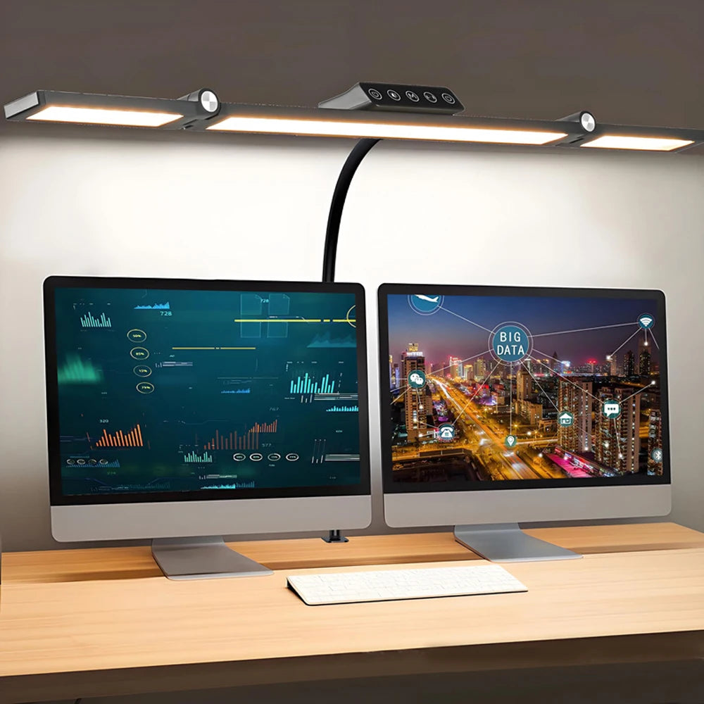 24W Ultra Bright LED Desk Lamp with Clamp 3 Head Automatic Dimming Atmosphere Lighting LED Table Lamps for Office Computer Dest