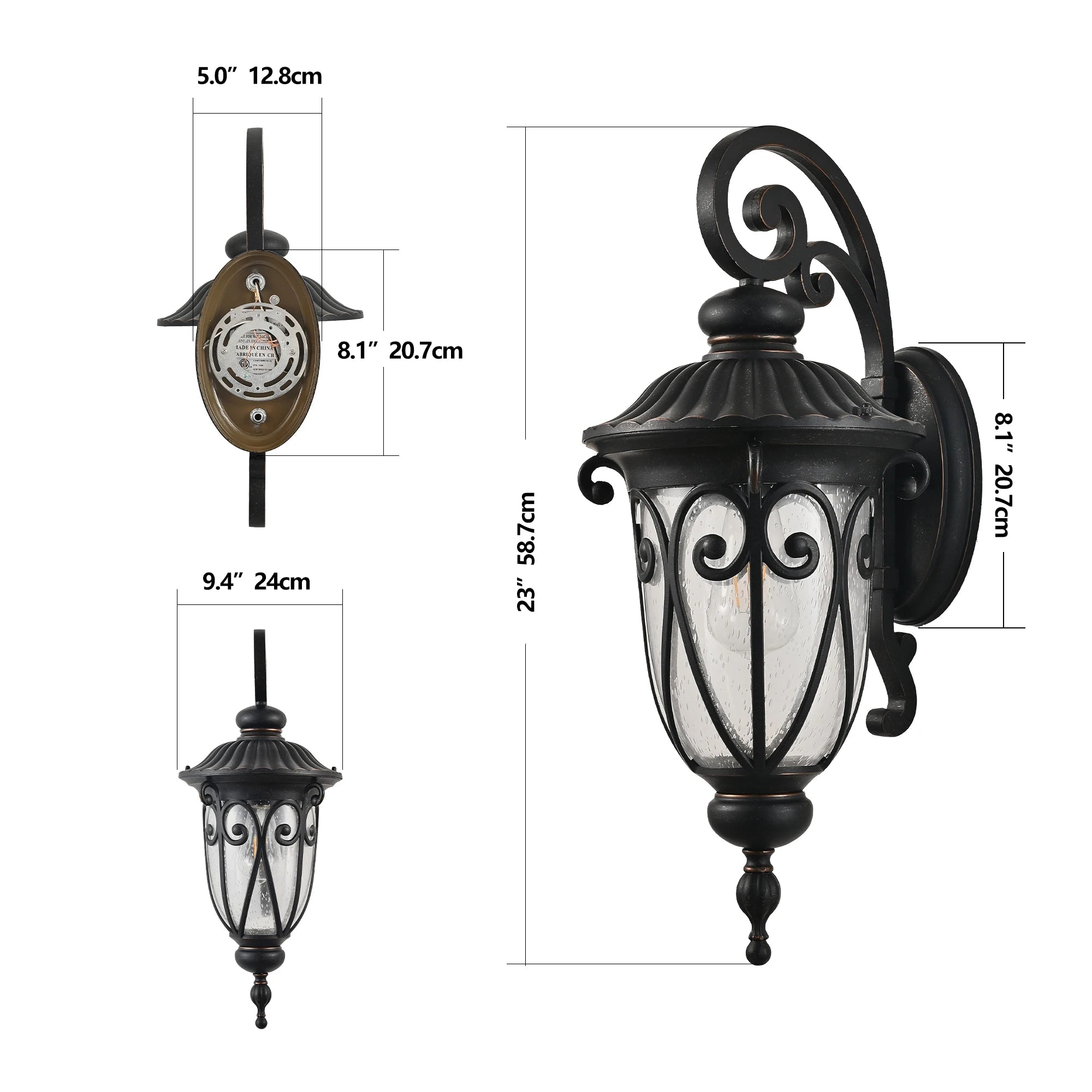 Classic Outdoor Wall Lantern, Black Vintage Wall Sconce with Bubble Glass, Weatherproof Exterior Light Fixture(No Bulb)