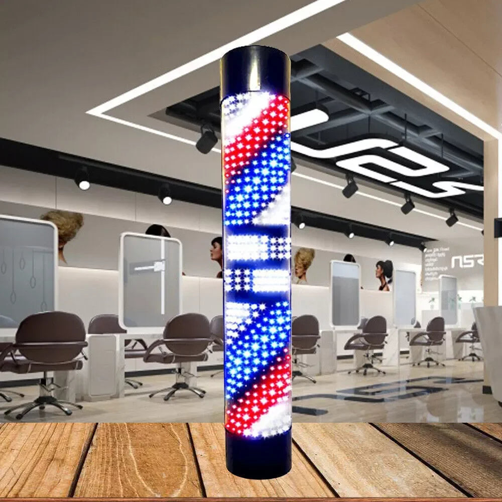 Barber Pole Salon Barber Pole Shop Sign Light LED Rotating Wall Light Waterproof Red & Blue & White Wall-mounted Pole Light