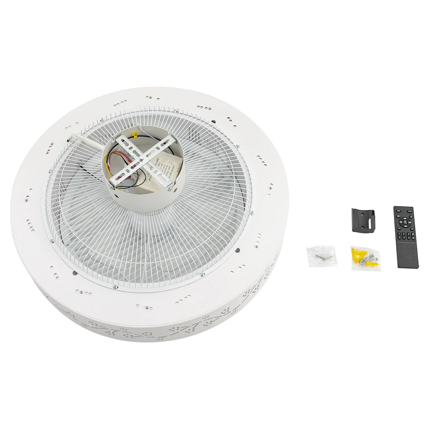 22" Dimmable Pendant Lamp Ceiling Fan with Remote Control 3-Color 6 Speeds Semi Flush Mount Round Invisible LED Fan Chandelier