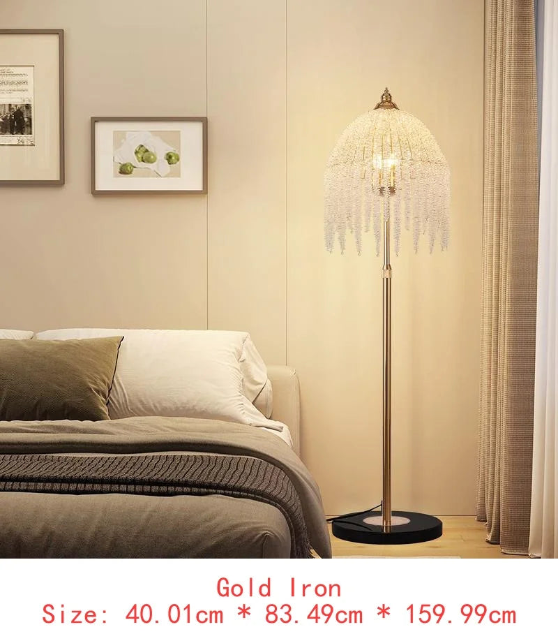 19" Elegant Crystal Table Lamp - Vintage Waterfall Design with Teardrop Grape Crystal Beads and Marble Base for Living Room,