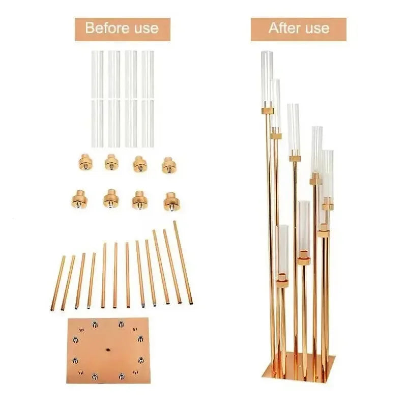 2/4/5/10pcs 8 Heads Metal Candelabra Candle Holders Road Lead Table Centerpiece Gold Candelabrum Stand Pillar Candlestick weddin