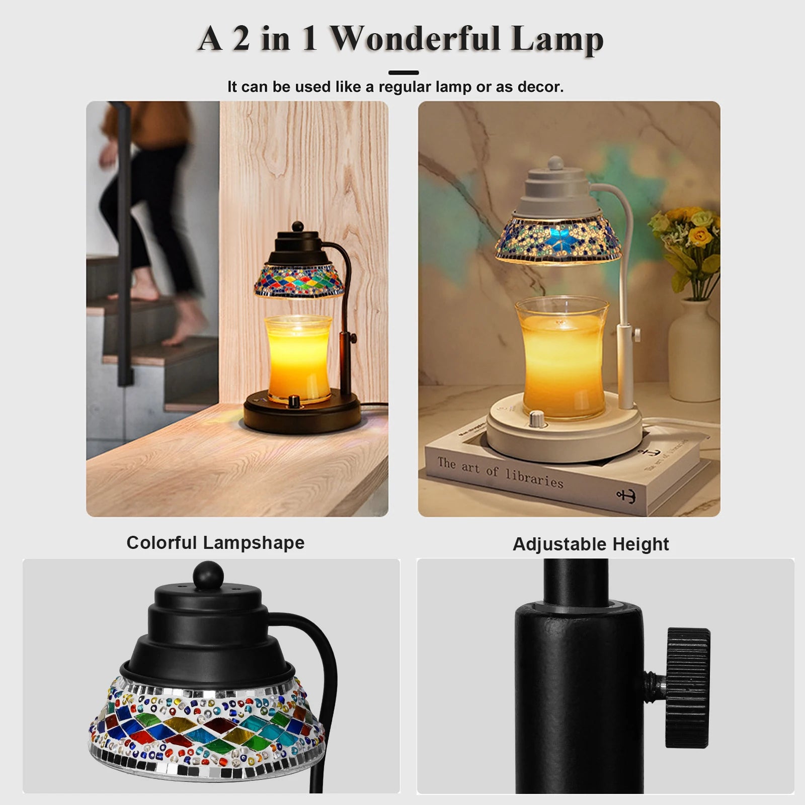 Colorful Candle Warmer Lamp With Timer and Dimmer Diamond Lampshape Wax Melting Lamp Adjustable Height Lattern Home Decor Gift