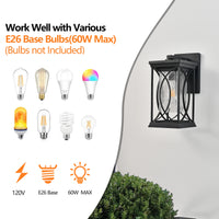 Black Outdoor Wall Lantern with Crackled Glass,Weather-Resistant Exterior,Modern Decorative Wall Sconce with E26 Base (No Bulb)
