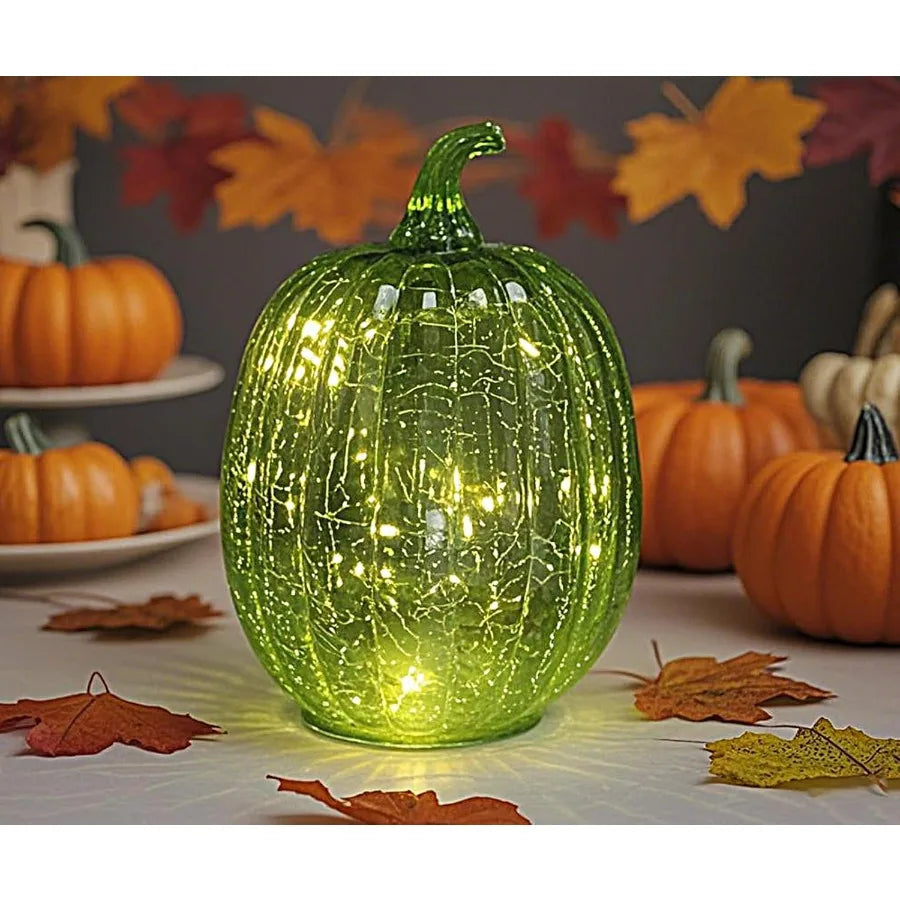 Crackle Glass Pumpkin Light with Timer Battery Operated LED Pumpkin Lamp for Fall Decorations Ideal for Halloween Thanksgiving