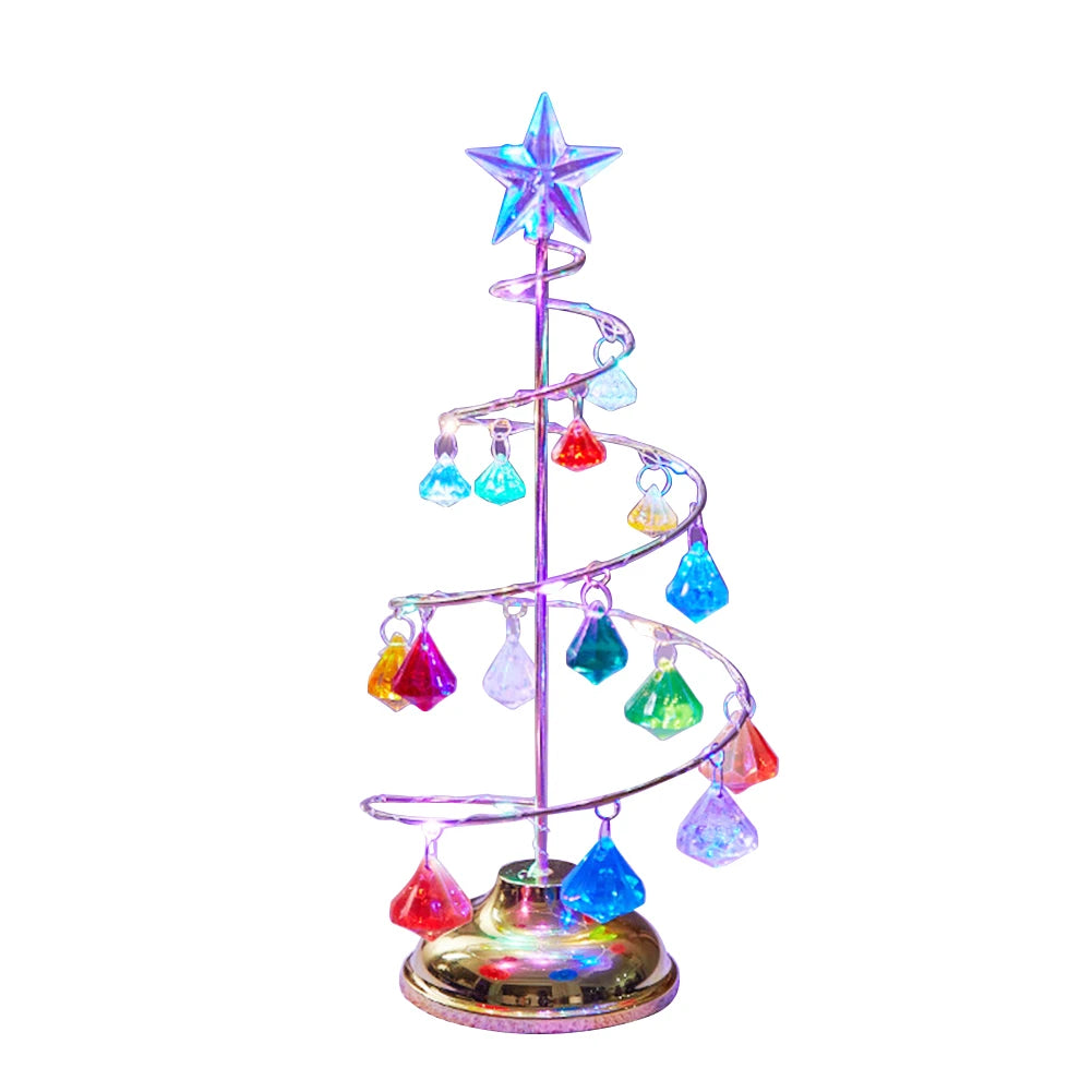 Crystal Star Christmas Tree Lamp Battery Operated Desk Table Lamp Decorative Iron Tree Night Lights for Living Room Bedroom Deco