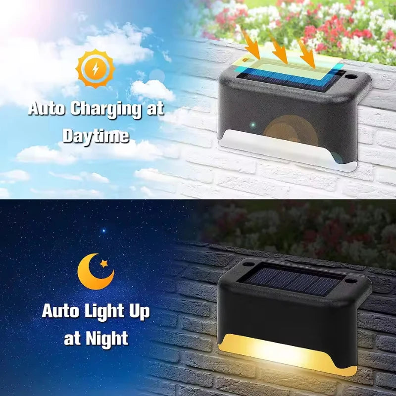 4/8/16Pcs Warm LED Solar Step Lamps Outdoor Waterproof Patio Light Deck Lamp for Railing Stairs Step Fence Yard Patio Pathway