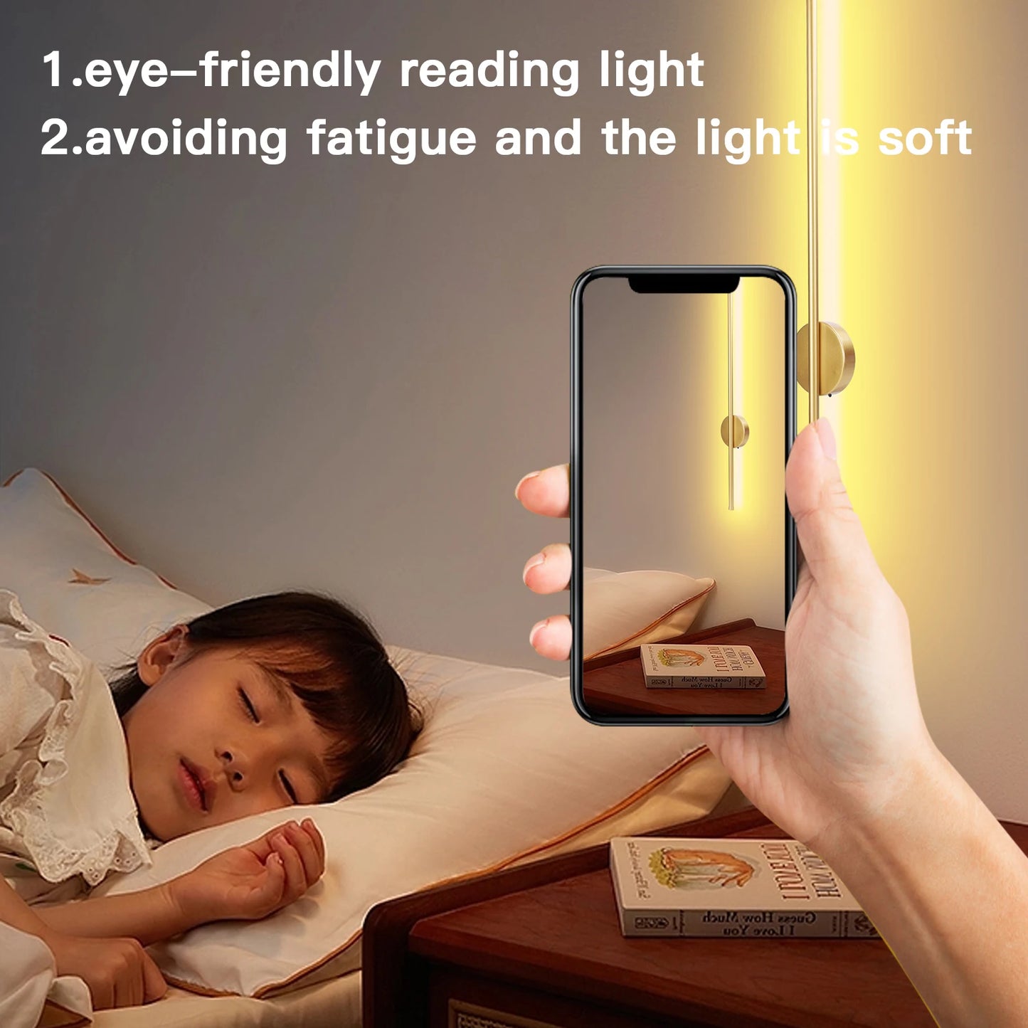 50cn/80cm LED Wireless Wall Lamp 5V Usb Rechargeable Long Night Light with Remote Control Modern Simple Bedroom Bedside Lamp