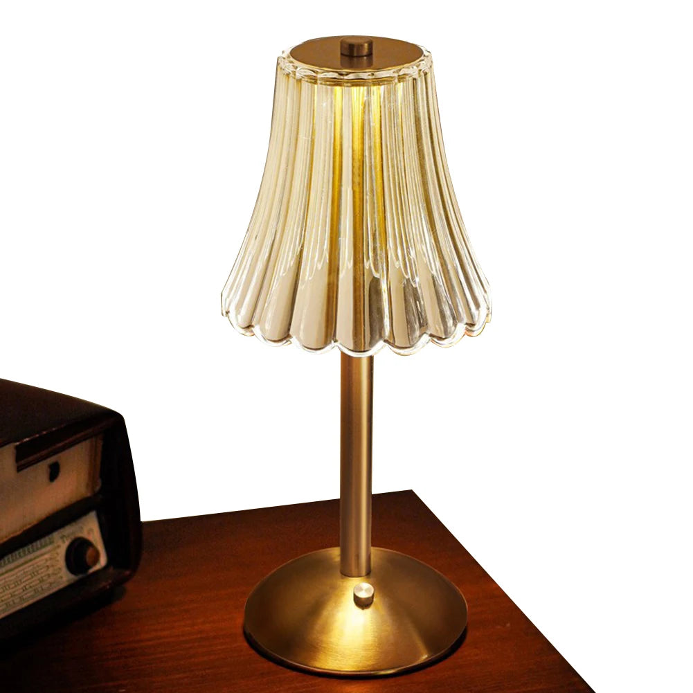 Crystal Table Lamp Rechargeable 3 Colors Portable Gold Metal Beside Lamp 2000mAh Battery Operated Dimmable Touch Light