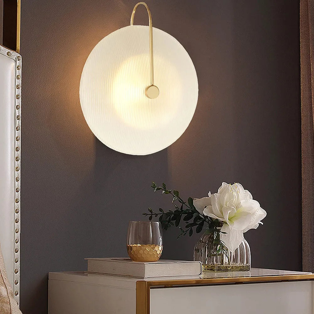 Bymaocar Vintage Wall Light Sconce with Round Frosted White Glass Shade Indoor Lighting Switch Control for Living Room Bedroom