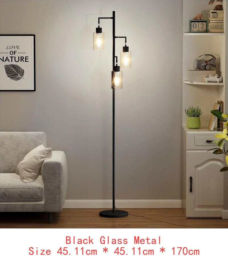 67" Tree-Shaped Floor Lamp with 3 Lights, Glass Shade, Foot Switch, Modern Design for Living Room Lighting