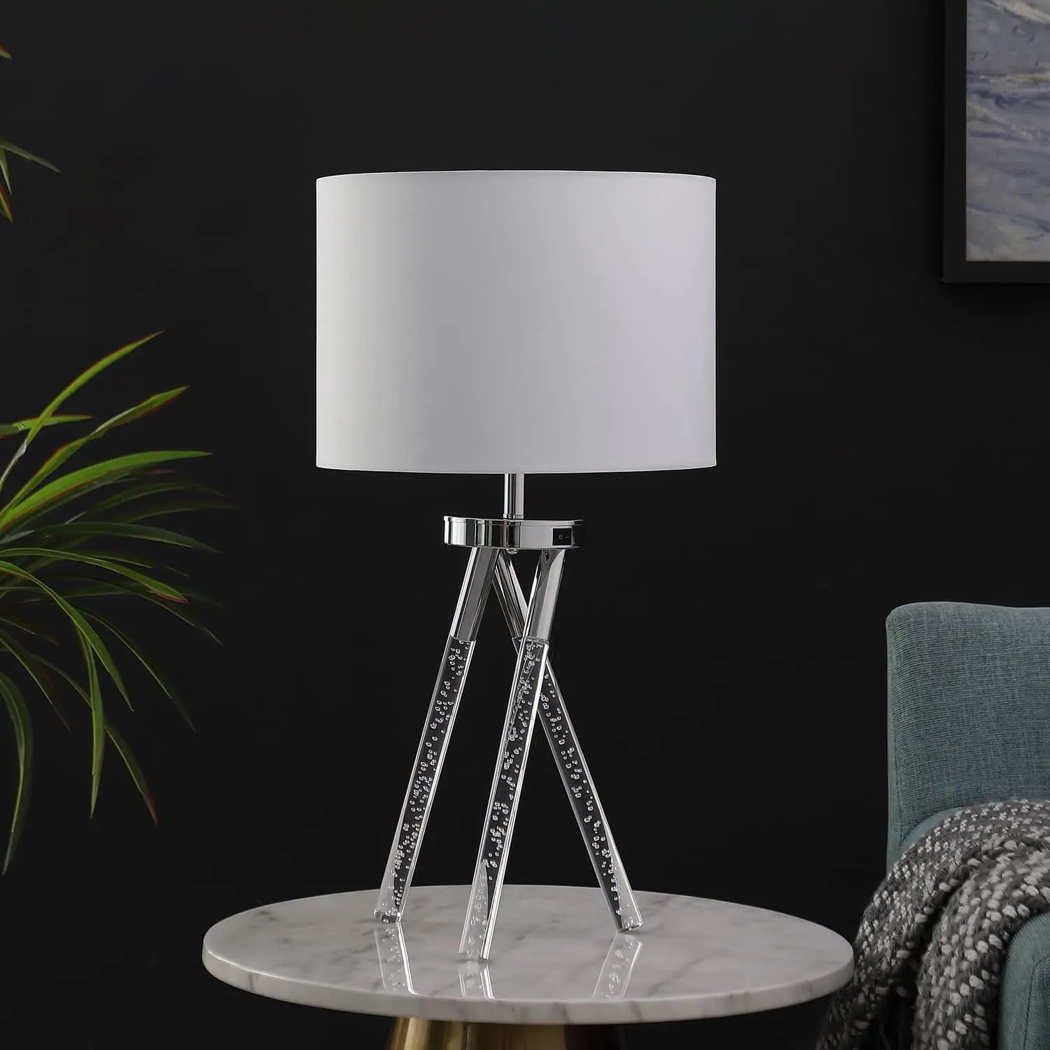 Antique Accents 26.25" in Mid Century Birgit Led Acrylic Tapered Legs Silver Metal Table Lamp
