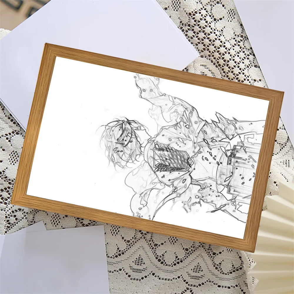 Anime Attack on Titan Night Light Painting Picture Frame Room Decor Home Wall Decorative Art For Bedroom Friends Gifts Moon Lamp