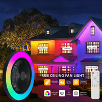 19" LED Ceiling Fan Light Smart RGB Lights with Remote & APP Control Black Kit Flush Mount Enclosed Bladeless Ceiling Fan