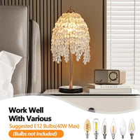 19" Elegant Crystal Table Lamp - Vintage Waterfall Design with Teardrop Grape Crystal Beads and Marble Base for Living Room,