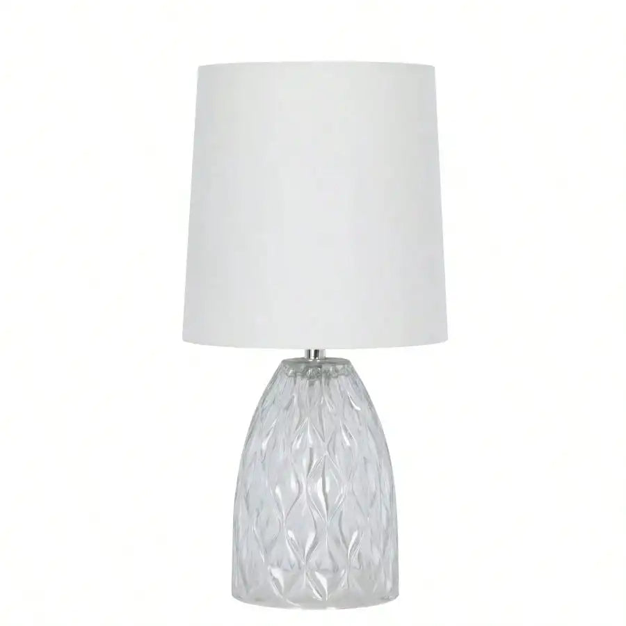 12.75" Mini Clear Glass Table Lamp with White Shade，Easy operation